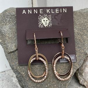 Anne Klein 2/$10 Rose Gold Tone & Crystal Rhinestone Hanging Earrings  NWT